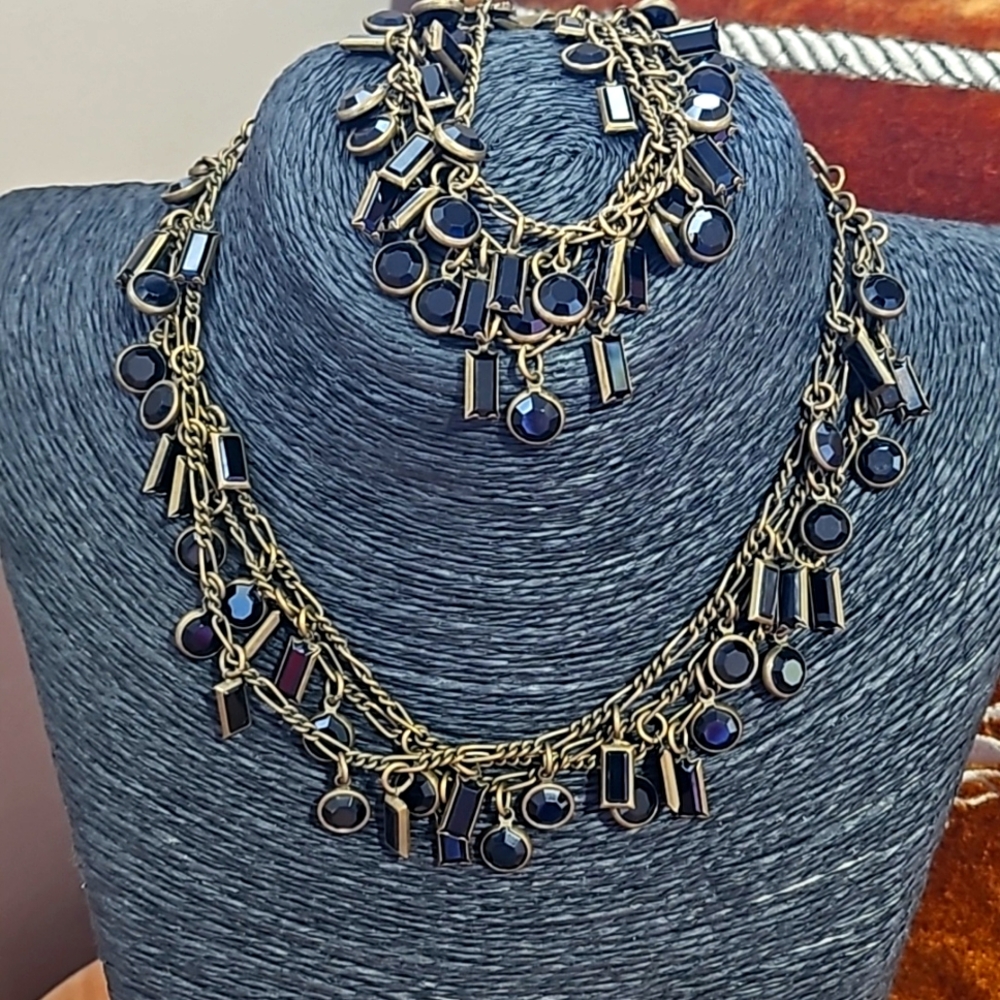 Vintage 1980 Sorrelli choker necklace and bracelet, signed brass base